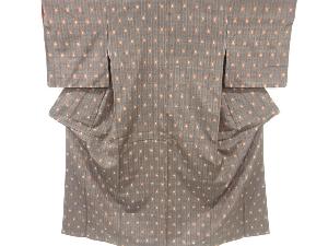 リサイクル　縞に十字模様織り出し手織り紬着物